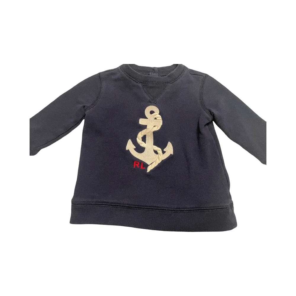 Ralph Lauren Kids‎ Navy Blue Anchor Embroidered Fleece Sweatshirt 9M Pullover